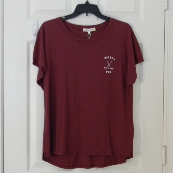 C&C California Maroon Burgundy Hockey Mom Tee Shirt Top Size L NWT - Picture 1 of 5